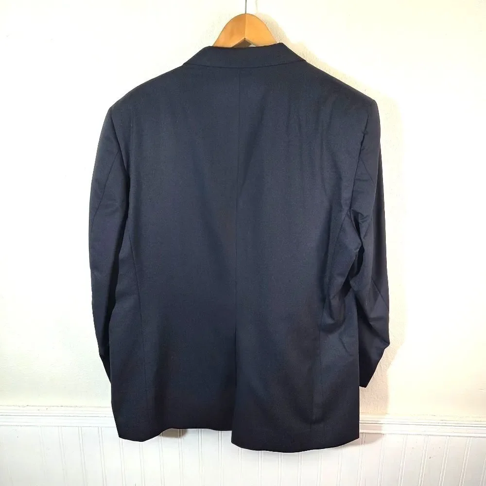 Botany 500 Mens Blazer Jacket 46R Navy Blue Vintage Made USA Sport Coat Gold